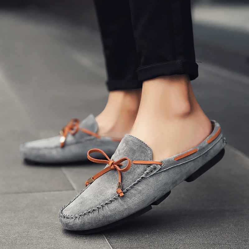 5422019 spring Men Fashion mules shoes casual Suede Leather Men s slides Outdoor Butterfly knot Man